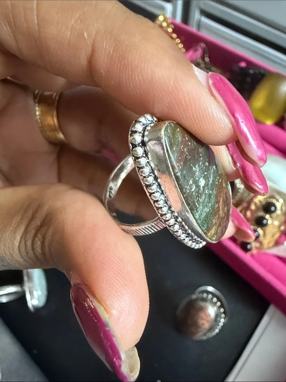 925 Green Teardrop Stone Statement Ring - Women Jewelry